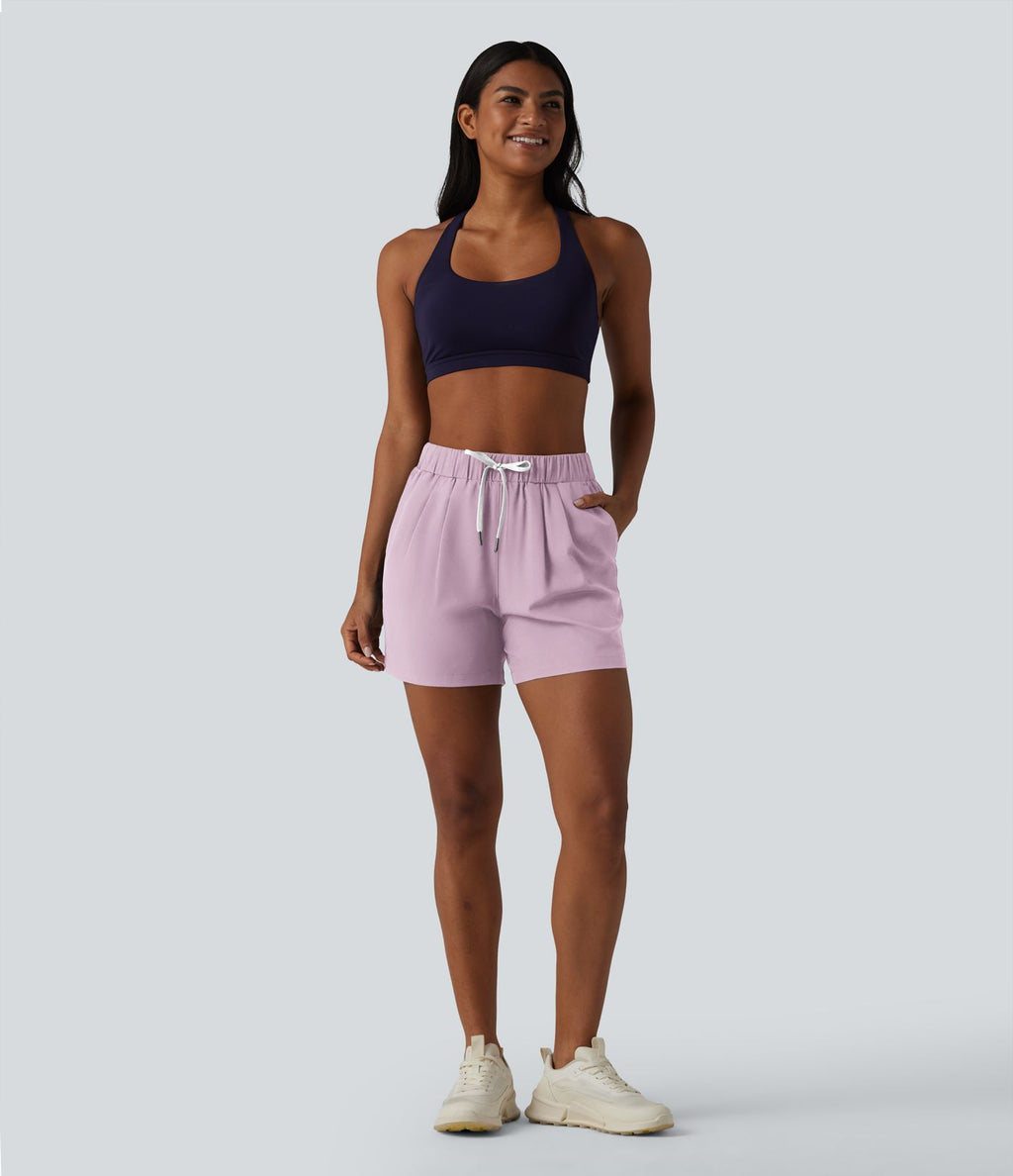 Short de yoga plissé taille haute élastique 12,5 cm avec cordon de serrage et poches