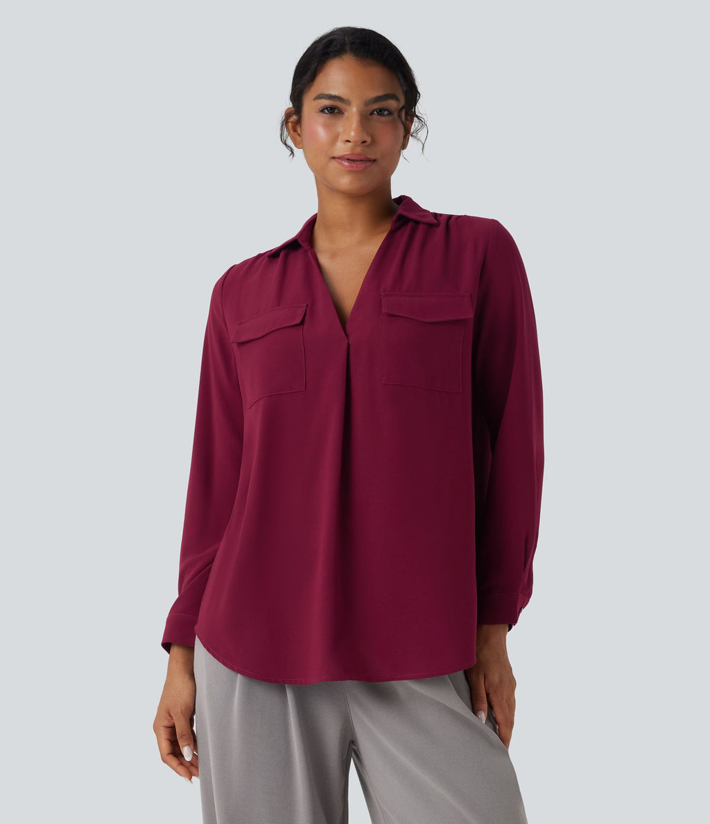 Chemise de travail col V manches longues avec poches