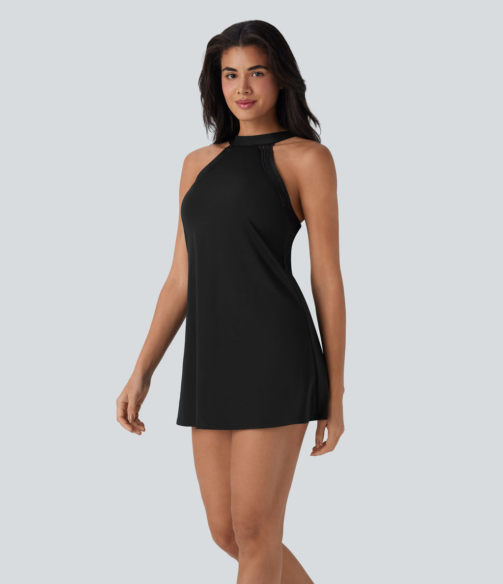 Robe de yoga courte 2-en-1 dos nu à nouer Softlyzero™ Airy Cool Touch avec poche latérale - UPF50+