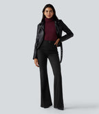 Pantalon  taille haute décontracté évasé côtelé gainant