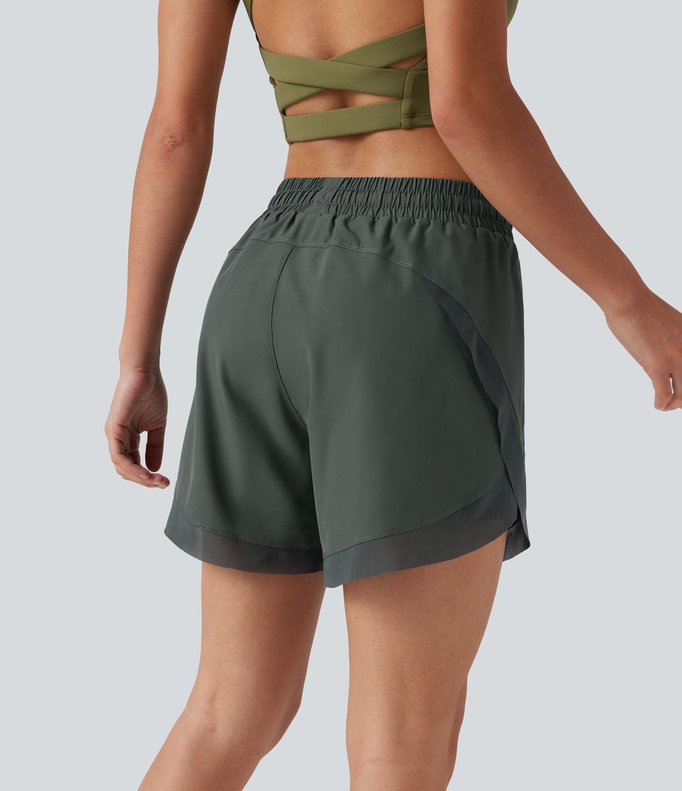 Short de running 2-en-1 taille mi-haute 12,5 cm avec cordon, ourlet incurvé, mesh contrasté et poches