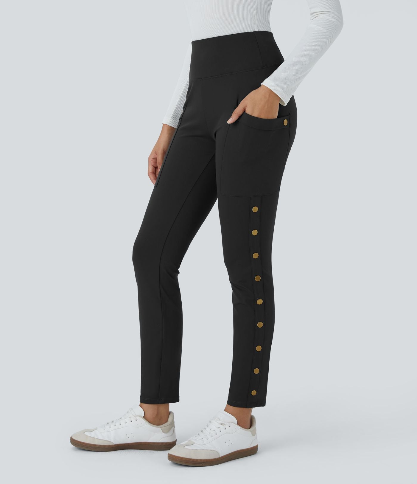 Pantalon taille haute ajusté longueur cheville avec poches décoratives DayStretch