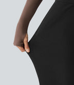 Pantalon large fluide côtelé taille haute avec cordon de serrage et poches