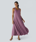 Robe Casual Débardeur Longue Fluide Fendue Dos Nu à Col en U