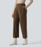 Pantalon tailleur thermique taille haute avec poches