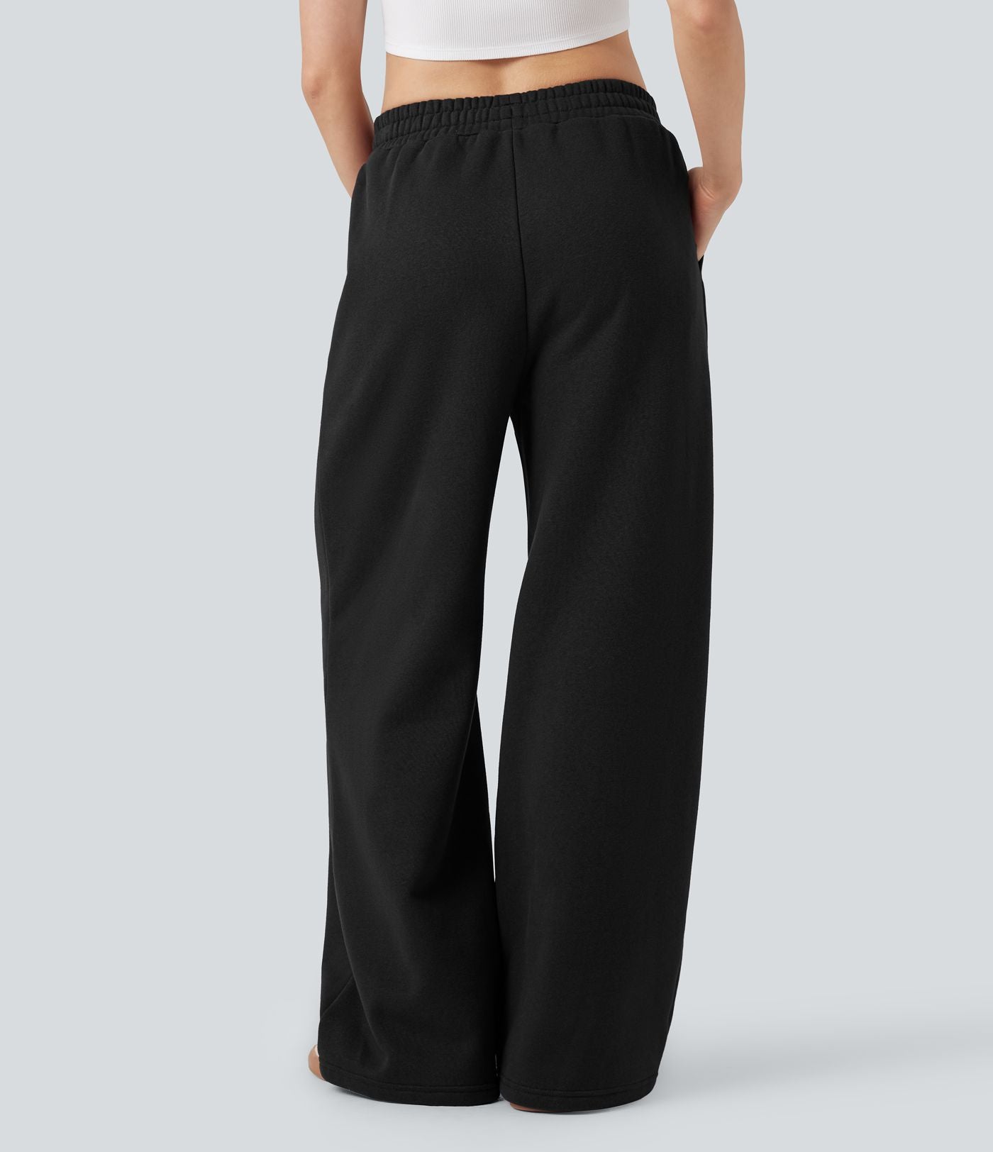 Pantalon jogging molleton coton taille haute avec cordon de serrage et poches