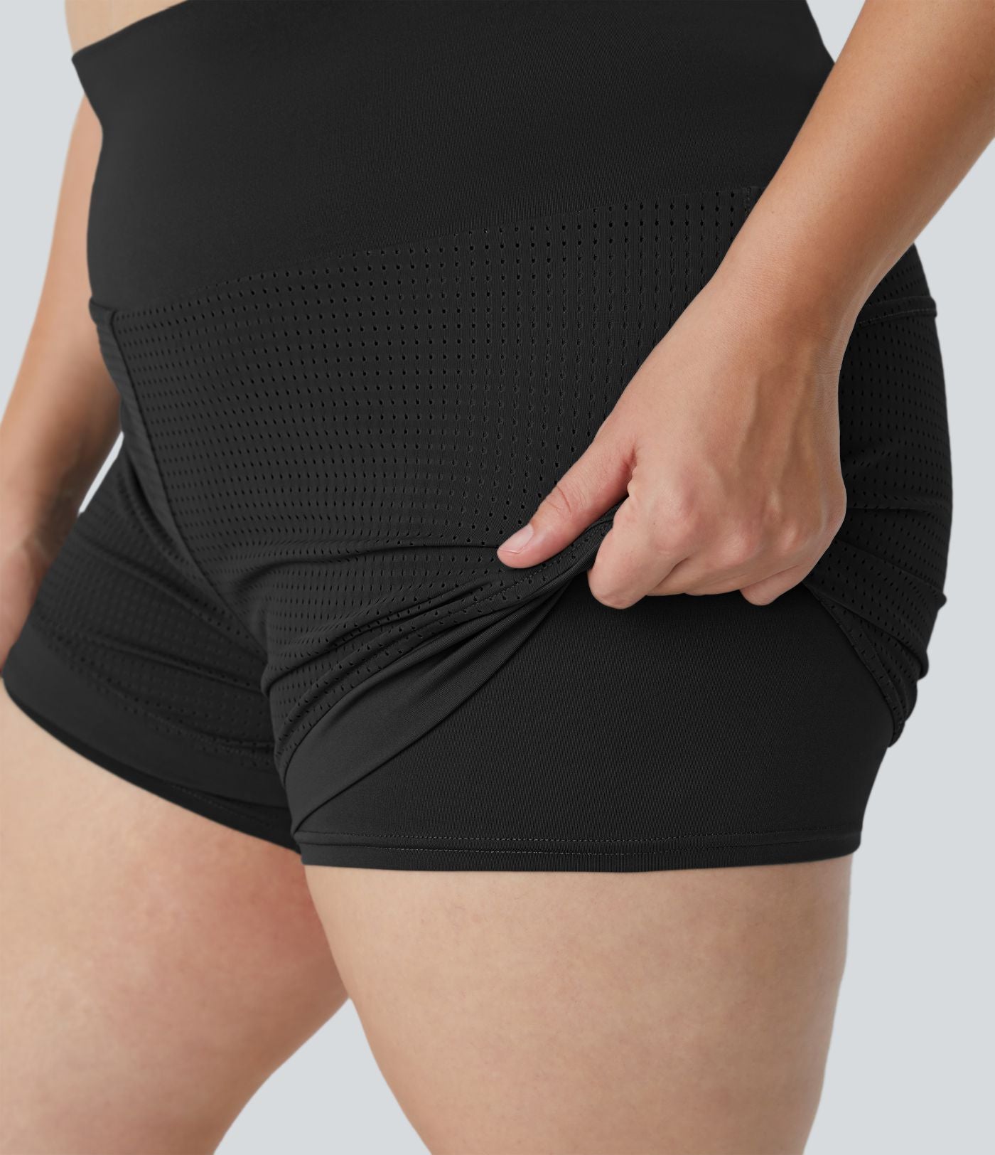 Short Yoga Grande Taille 2-en-1 à Taille Haute avec Poche Arrière