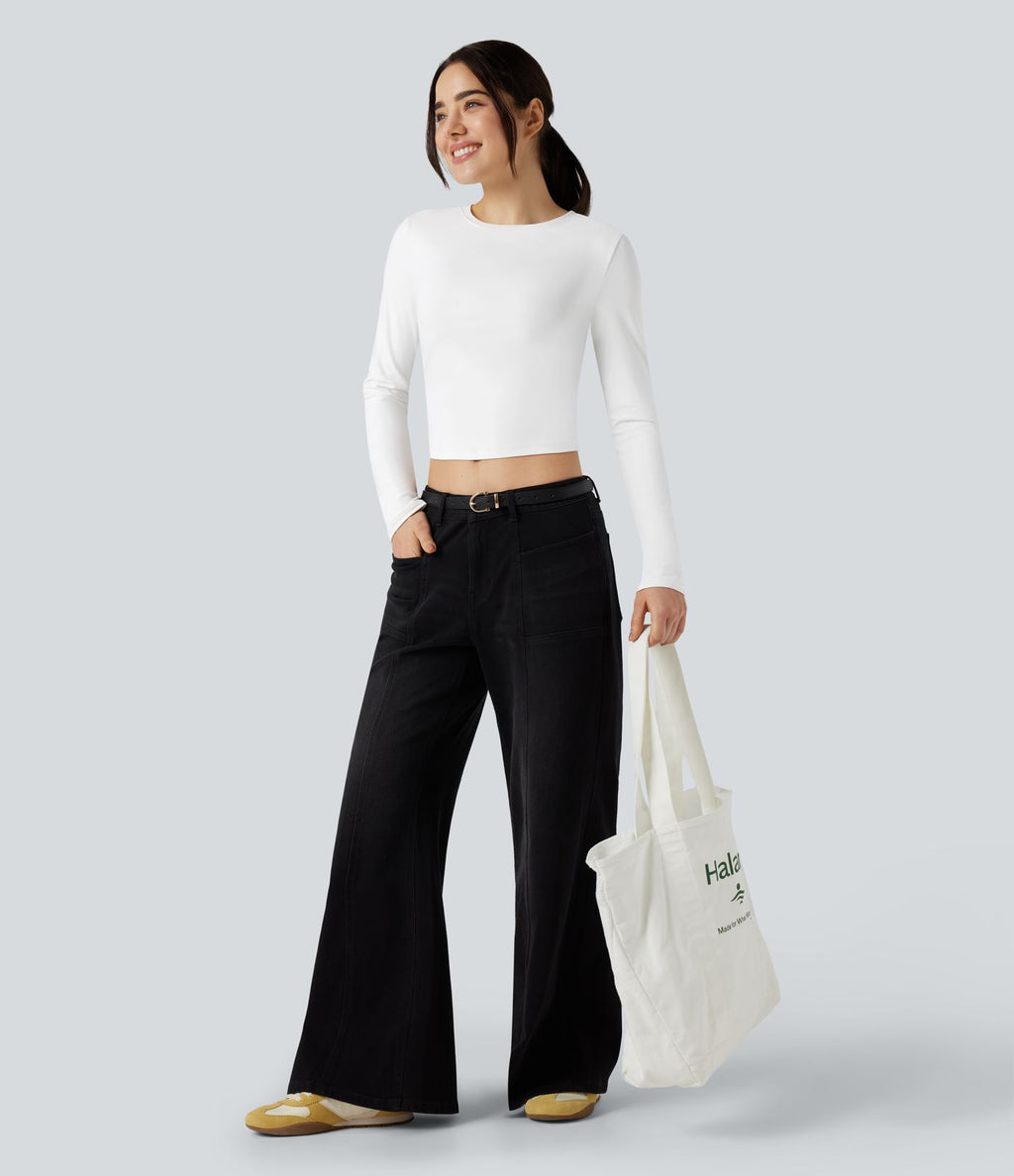 T-shirt court slim col rond manches longues