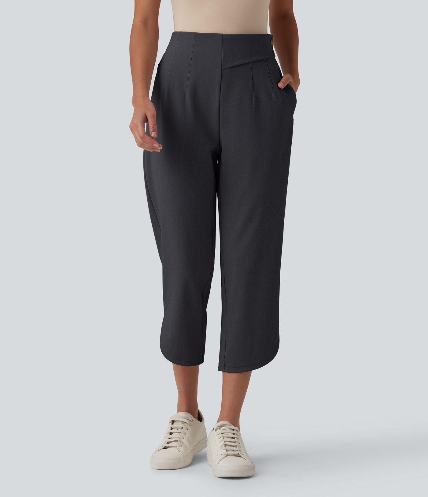 Pantalon tailleur 7/8 fuselé Halara Flex™ à chevrons taille haute avec ourlet arrondi et poches