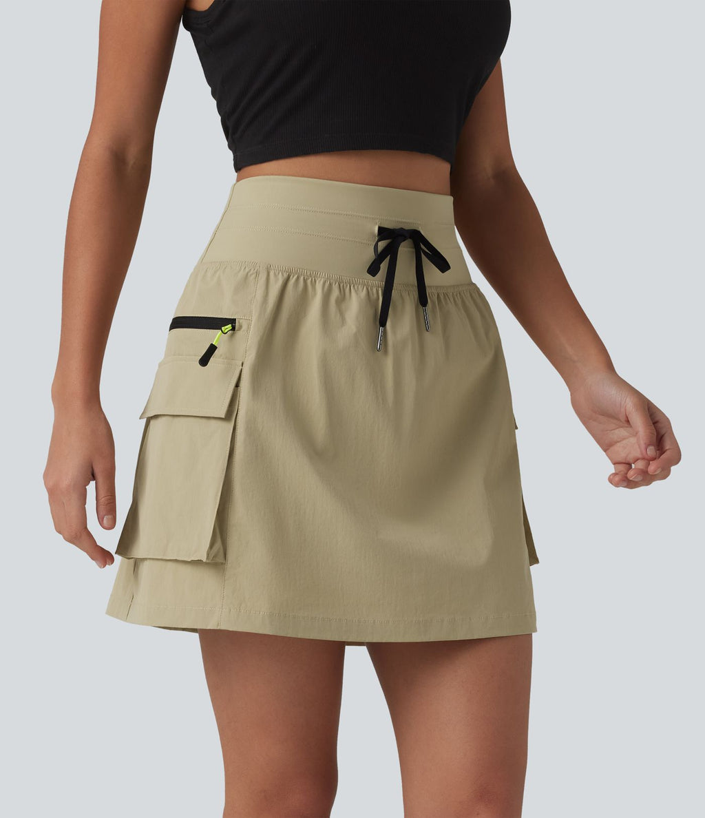 Jupe mini de randonnée 2 en 1 taille haute avec cordon de serrage et poches