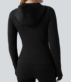 Veste yoga en maille gaufrée à capuche zippée à manches longues avec passants pouces sans couture OneForm Seamless Flow avec poches