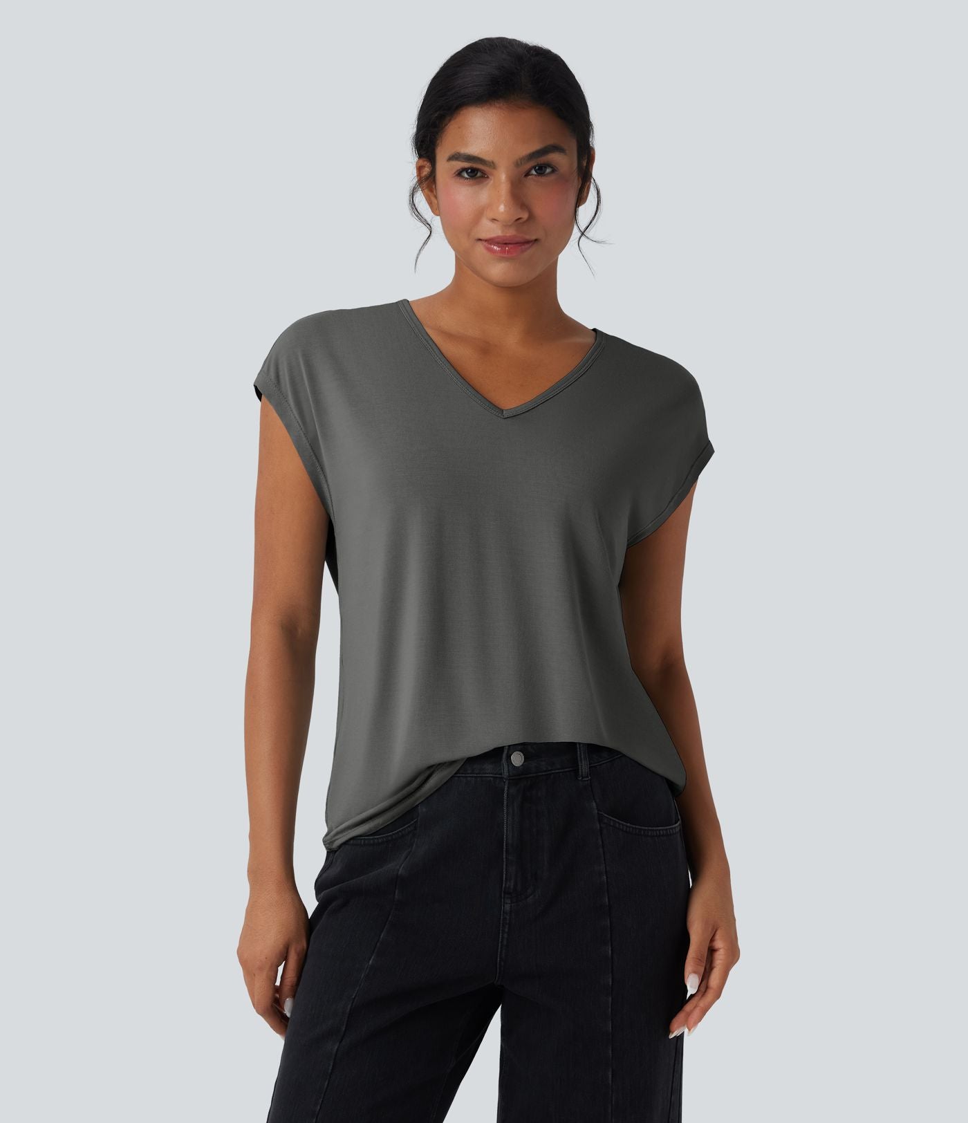T-shirt casual col V manches courtes