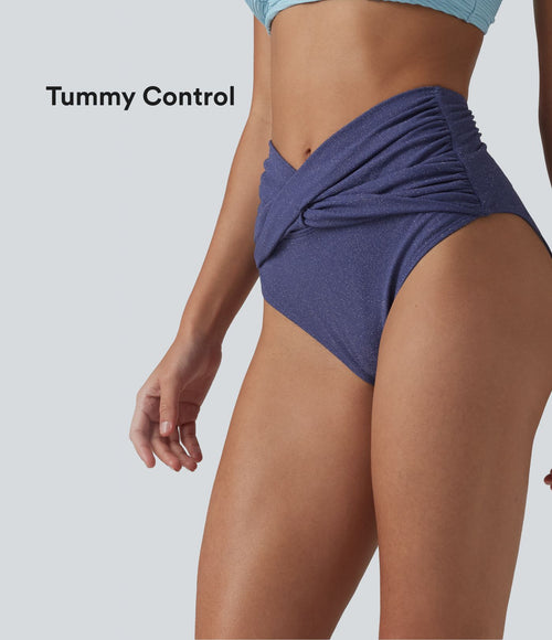 Bas de bikini métallisé taille haute ventre plat