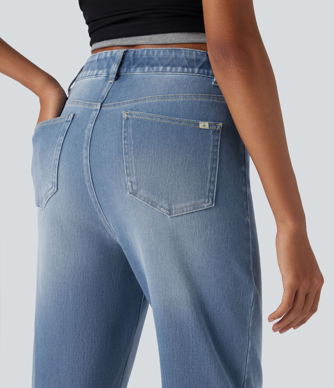 Halara Flex™ Jean casual délavé jambe droite taille haute gainant avec poches