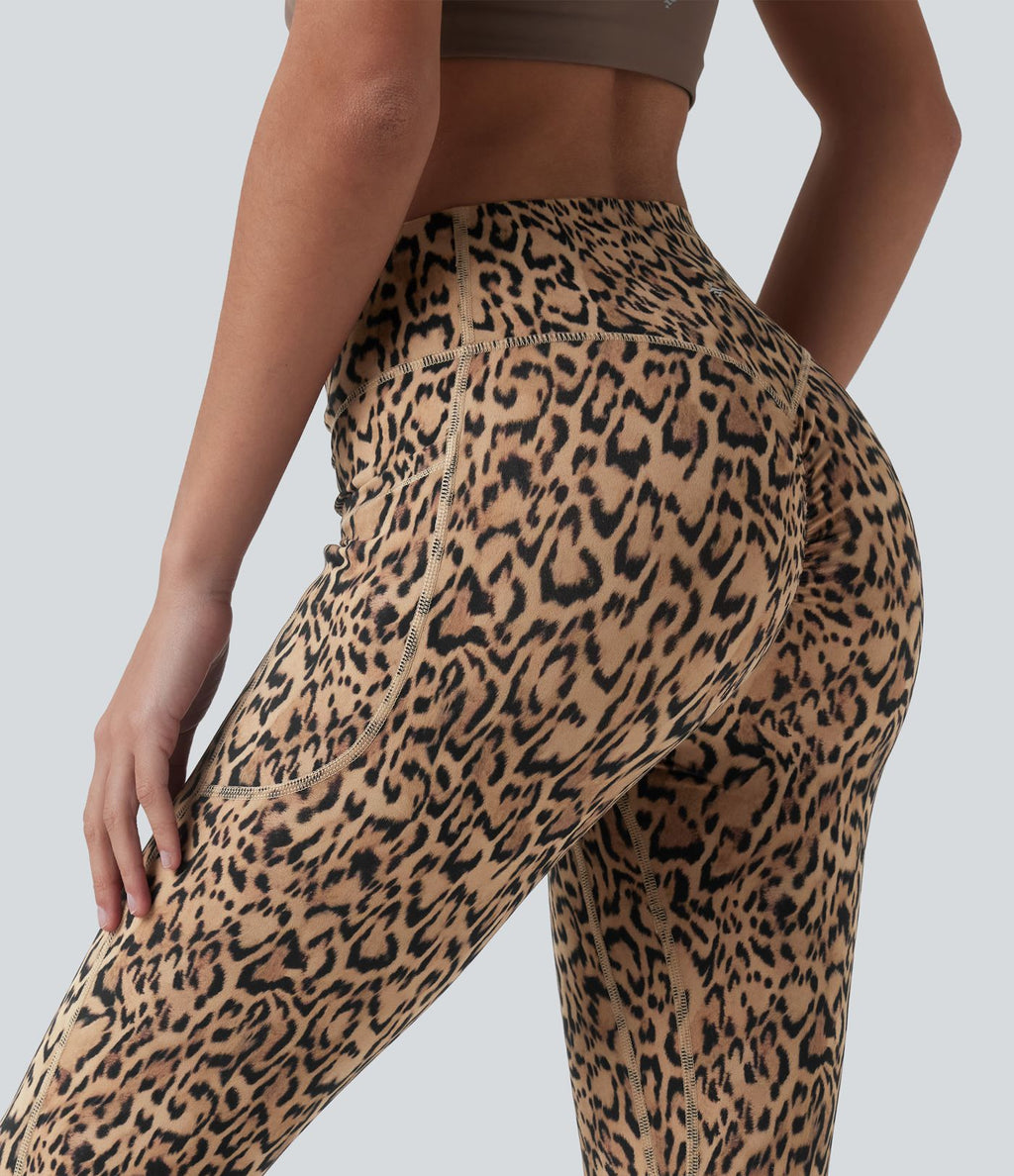 Legging corsaire d'entraînement taille haute gainant effet push-up imprimé léopard Halara UltraSculpt™ avec poches