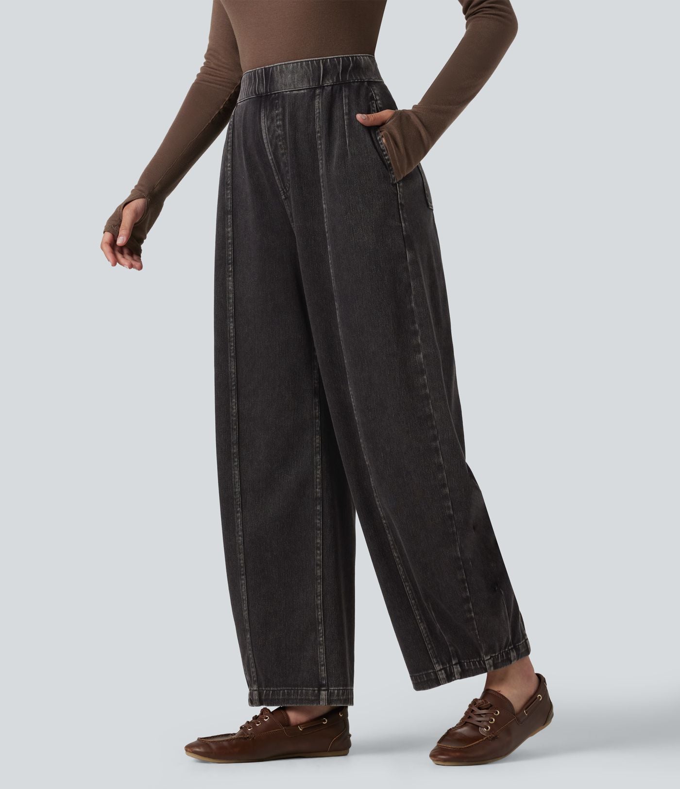 Jean barrel casual taille haute Halara Flex™ à poches
