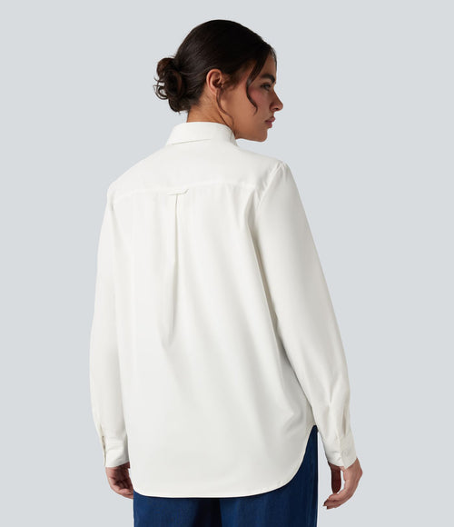 Chemise tailleur col chemise ourlet arrondi manches longues avec poche poitrine