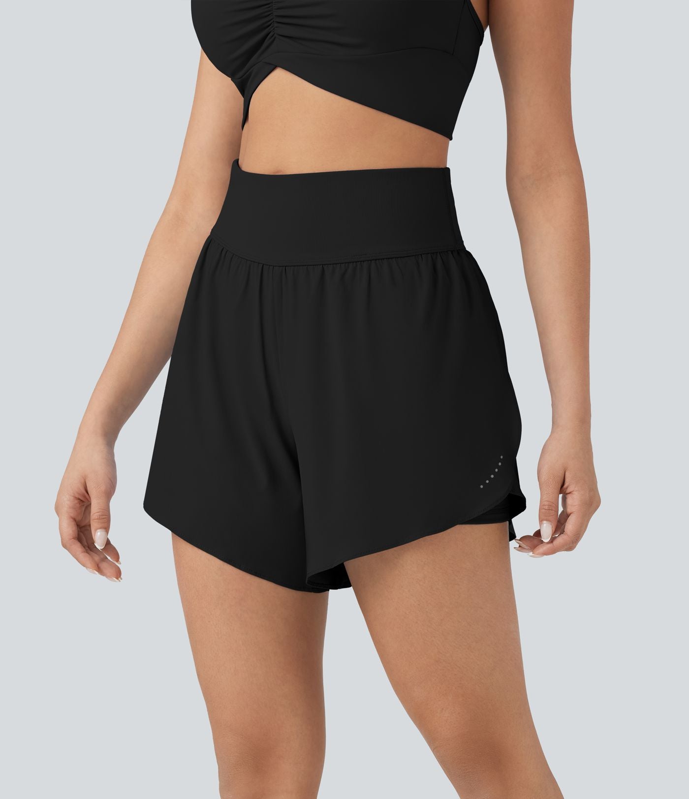 Short 2-en-1 de course gainant taille haute avec points réfléchissants, ourlet croisé et séchage rapide 12,5 cm avec poches SoftlyZero™