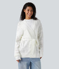 Cardigan décontracté en maille tricotée à manches longues avec ceinture et ouverture devant