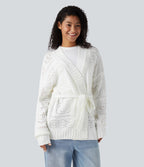 Cardigan décontracté en maille tricotée à manches longues avec ceinture et ouverture devant