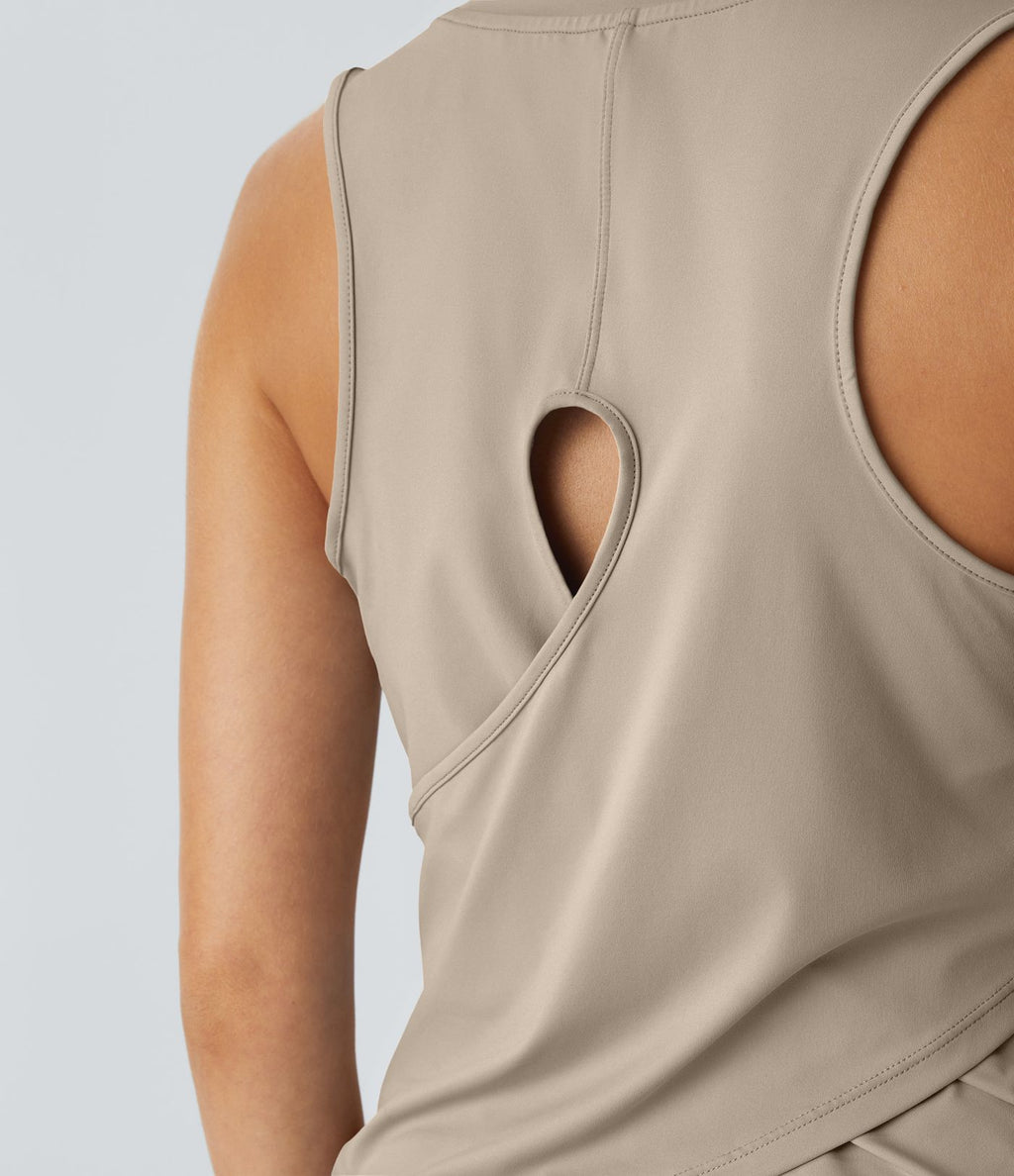 Top Débardeur Yoga Uni à Ourlet Croisé et Découpe