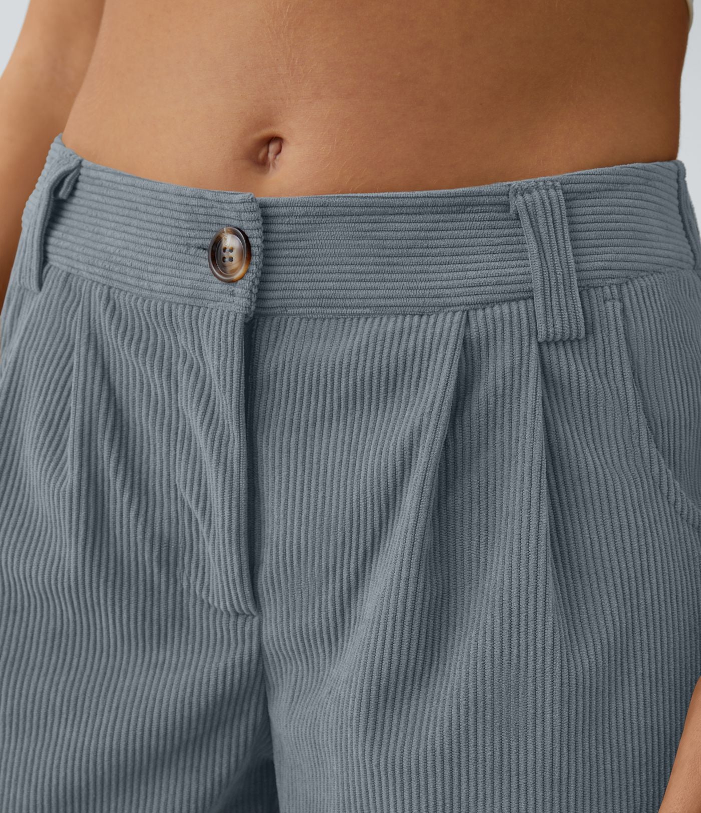 Pantalon en velours côtelé décontracté taille moyenne avec poches latérales