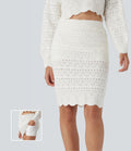 Jupe-pull décontractée 2-en-1 maille ajourée longueur genou taille haute avec poches