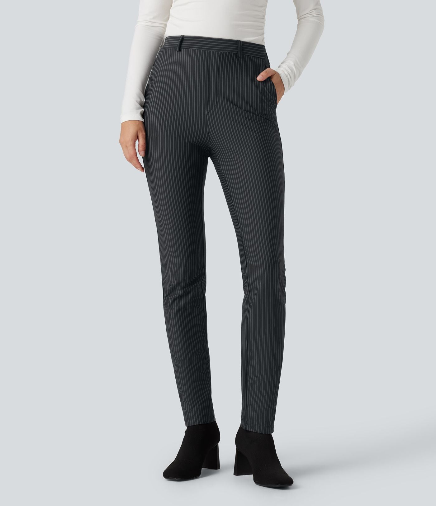Pantalon de travail Halara Flex™ skinny à rayures, taille haute, avec poches