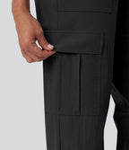 Pantalon décontracté coupe droite taille haute avec poches