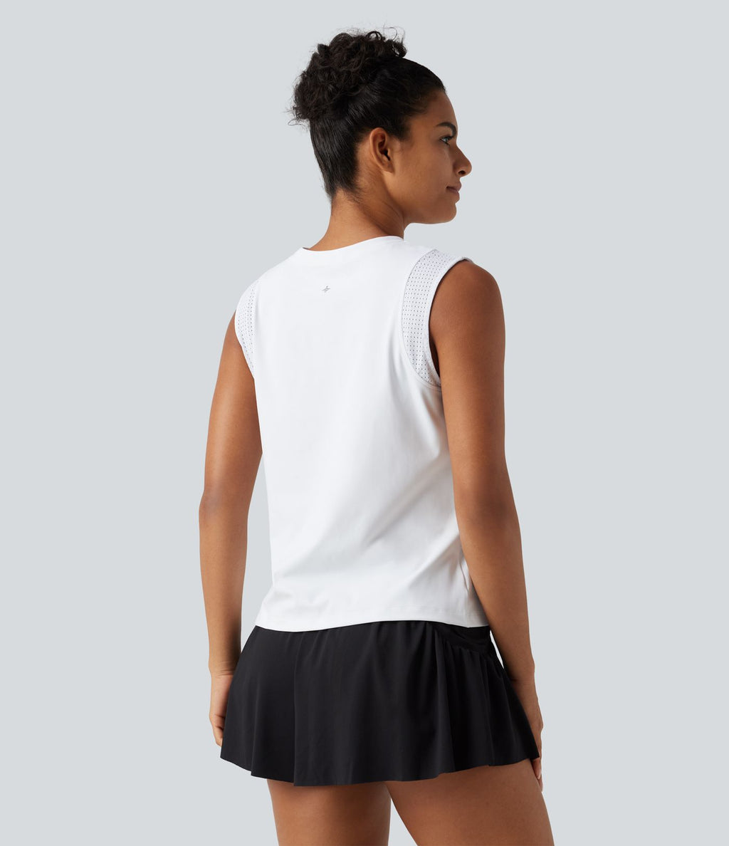 Débardeur de course à col rond en SoftlyZero™ Airy et mesh contrastant respirant à effet frais InstantCool, protection solaire UPF50+
