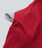 Softlyzero™ Airy Robe de danse courte évasée dos-nu 2-en-1 avec dos nageur, bretelles ajustables et poches latérales - Édition Easy Peasy