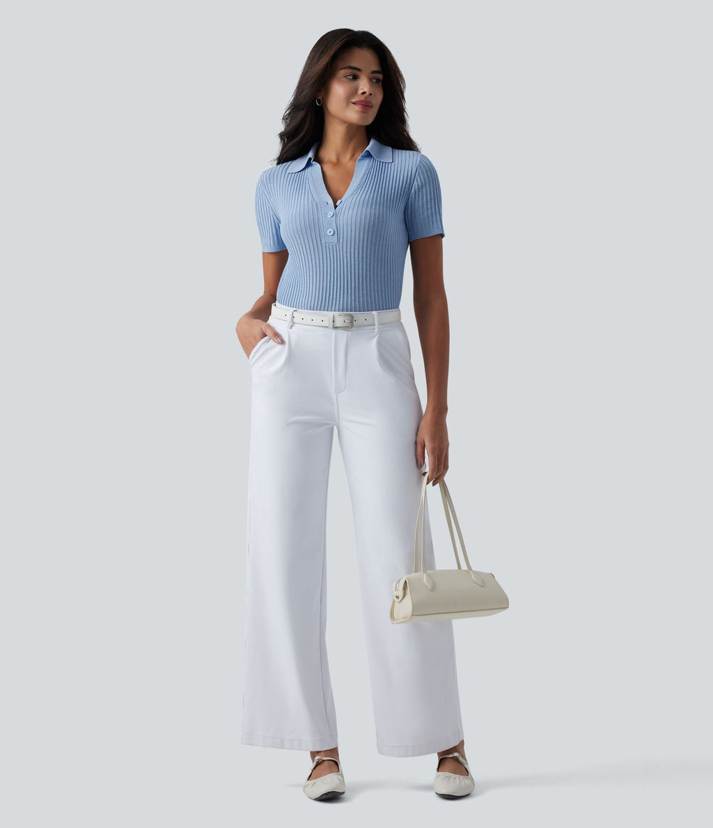 Pull tailleur à col polo et manches courtes