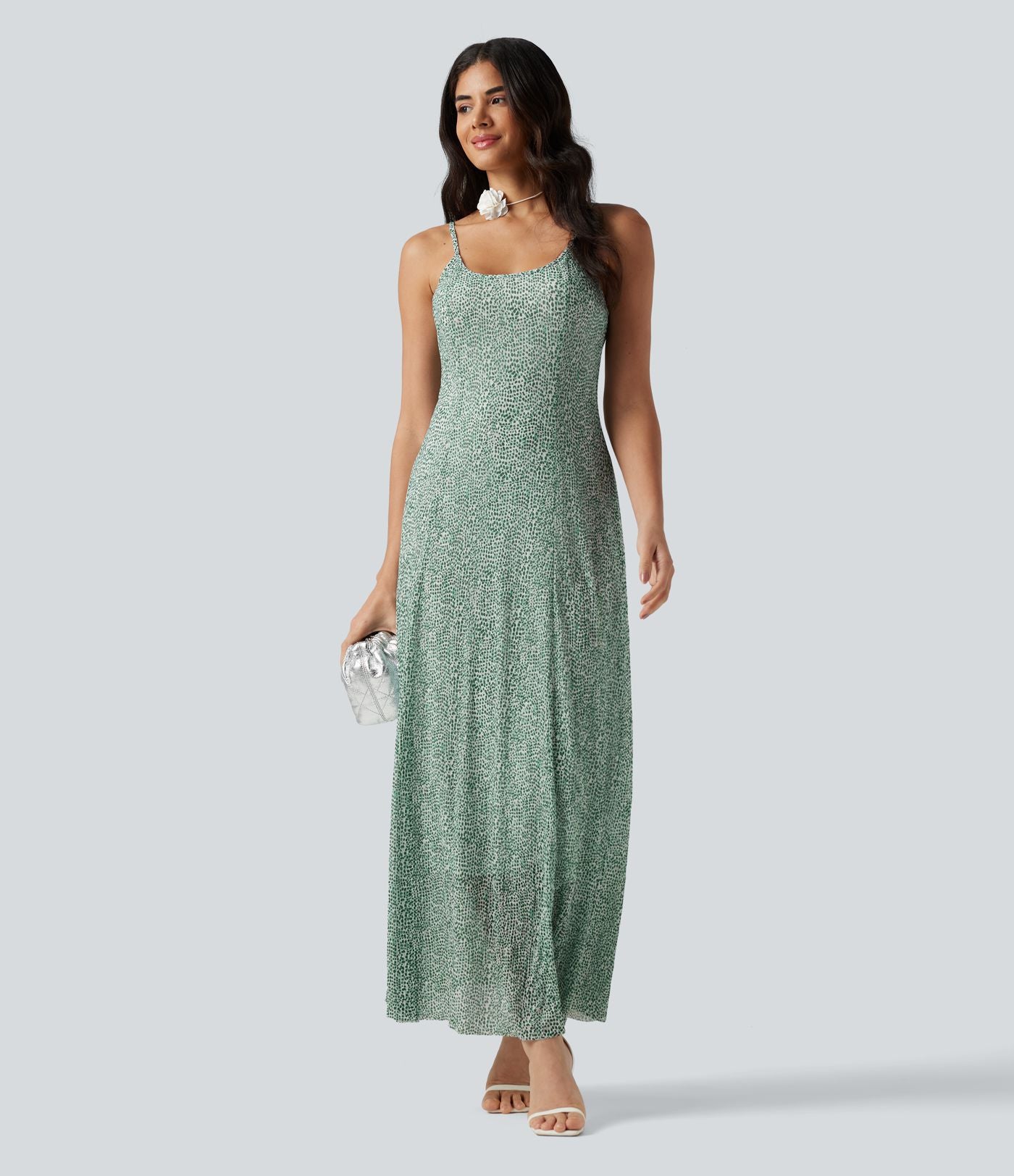 Robe nuisette longue fluide en tulle à pois pour demoiselle d'honneur et invitée de mariage
