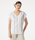 T-shirt casual col V à rayures et [manches cap]