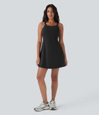 Robe de sport danse 2-pièces SoftlyZero™ Plush double bretelles caraco avec poches D-F