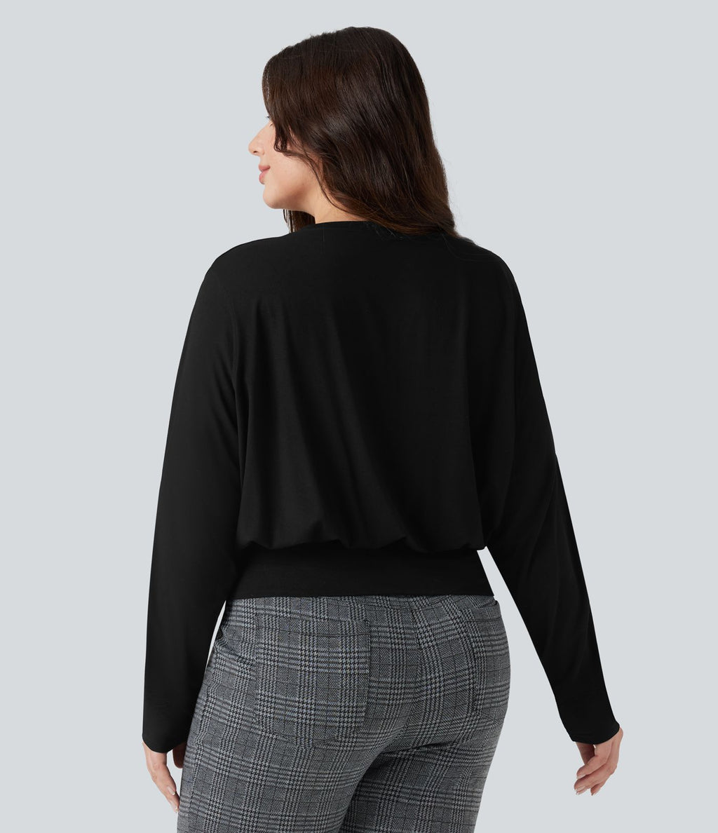 Top grande taille col rond manches longues