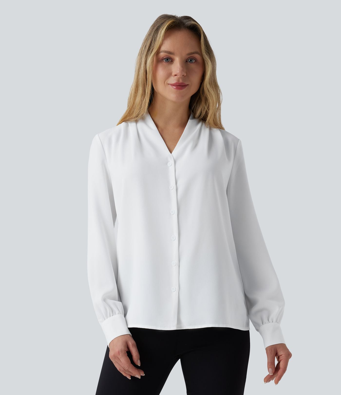 Chemise de travail décontractée col V manches longues avec boutonnage