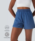 Short en jean extensible délavé Halara Flex™ taille haute avec ourlet arrondi fendu effet frais InstantCool et poches