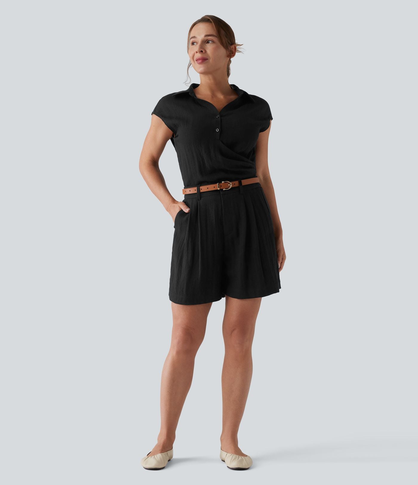 Short décontracté taille haute avec poches