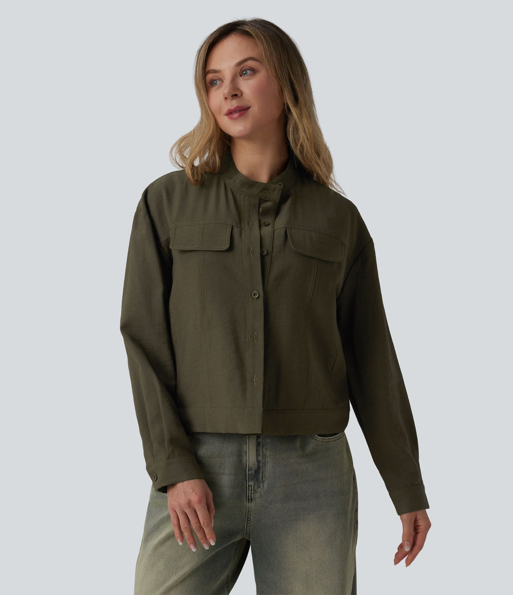 Veste cargo casual col montant manches longues avec poches