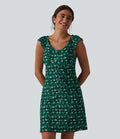 Robe trapèze mini col U sans manches à volants imprimé floral avec soutien-gorge intégré