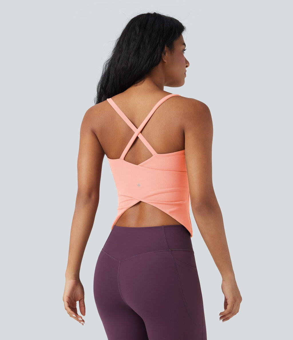Débardeur de yoga col rond dos croisé à ourlet croisé