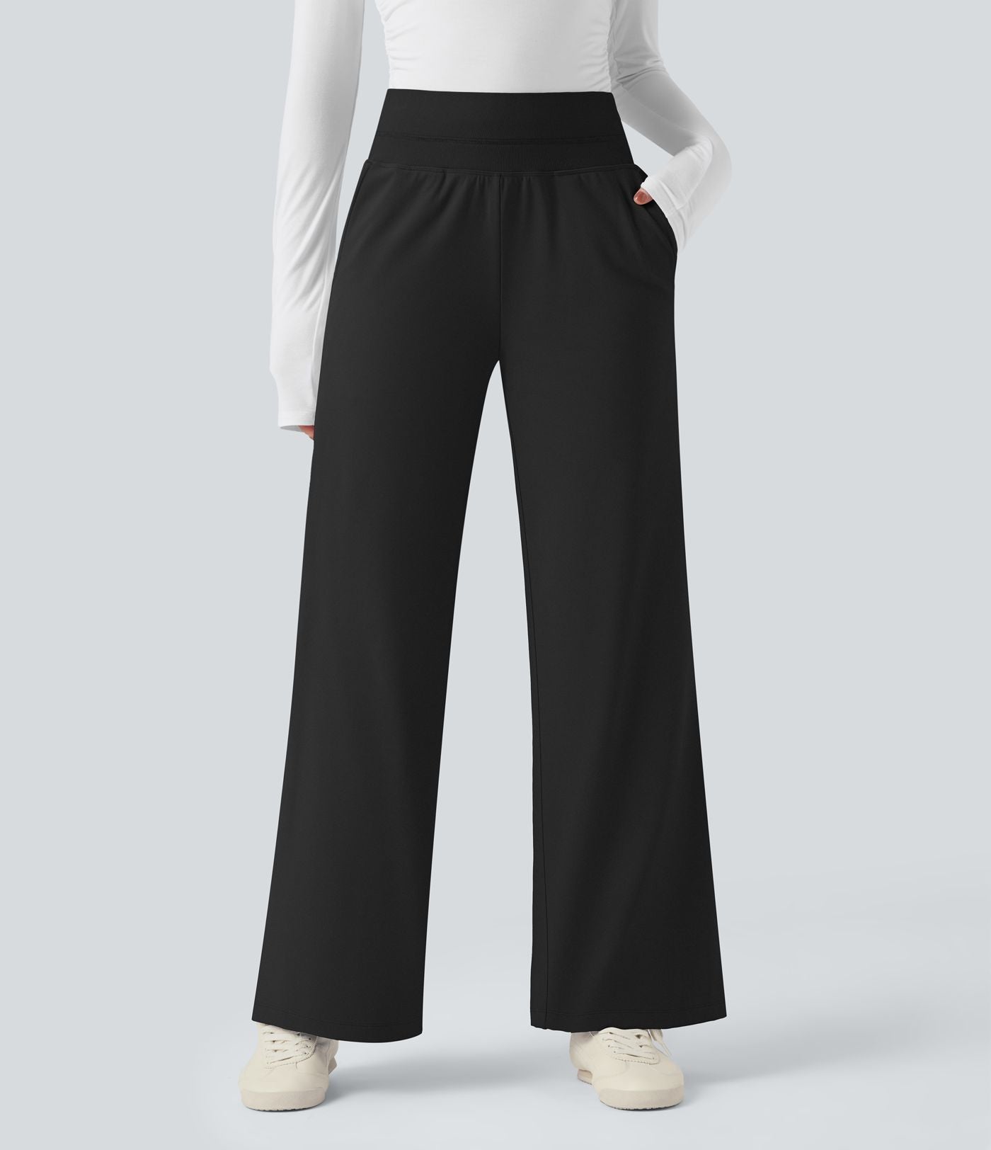 Pantalon polaire coupe droite taille haute avec poches