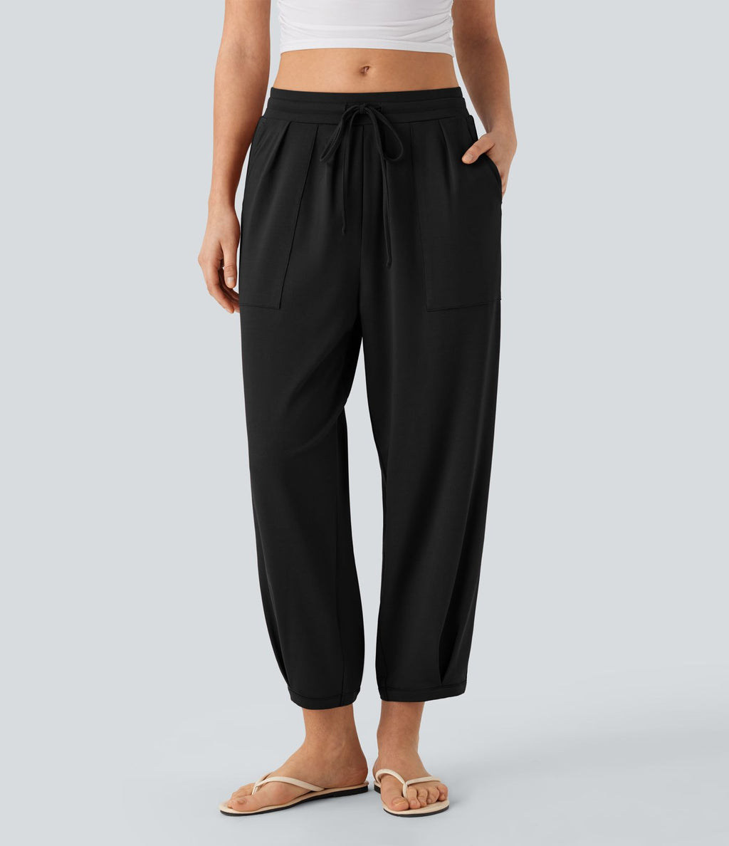 Pantalon décontracté fuselé à taille moyenne avec cordon et poches