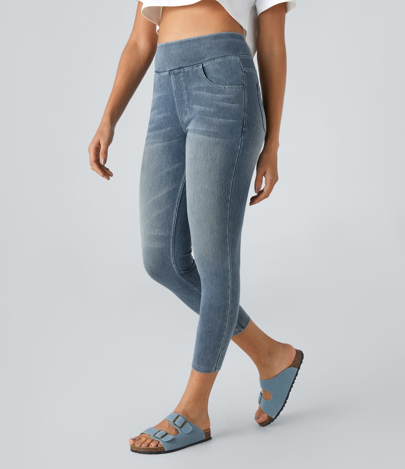 Leggings 7/8 décontractés en denim taille haute avec poches Halara Flex™