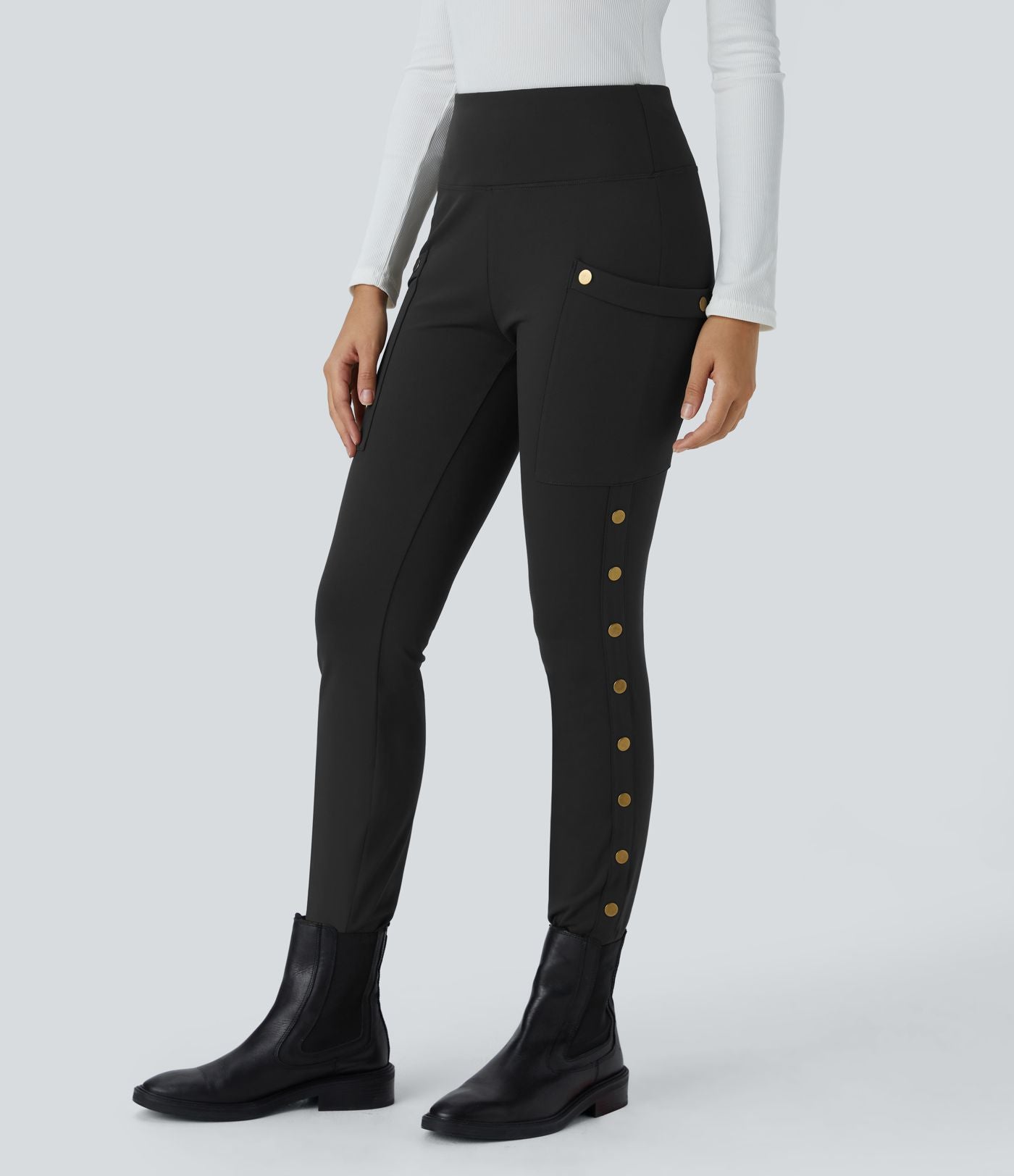 Pantalon taille haute ajusté longueur cheville avec poches décoratives DayStretch