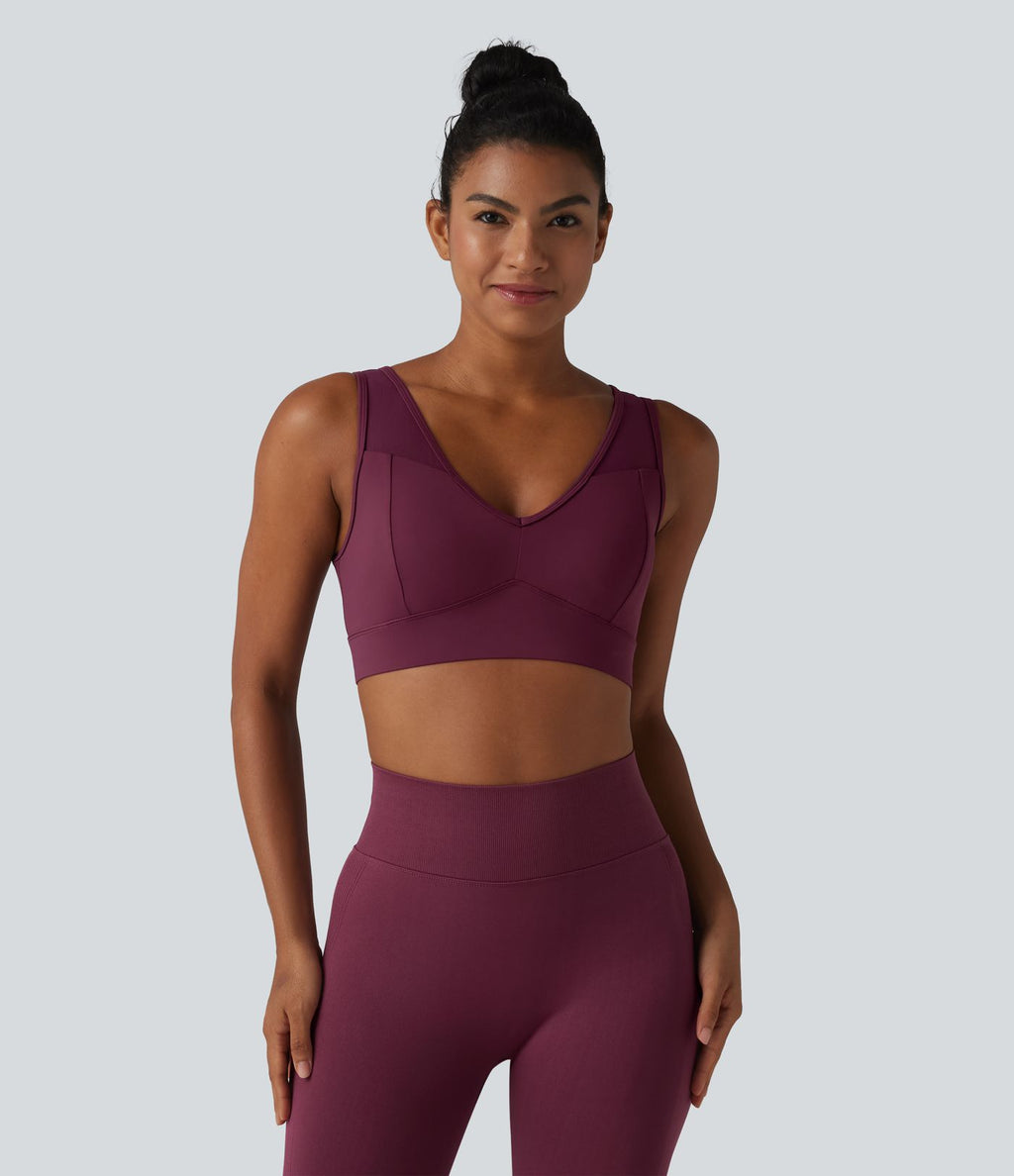 Brassière de sport SoftlyZero™ Airy effet frais InstantCool col V maintien léger avec mesh contrasté et brassière intégrée