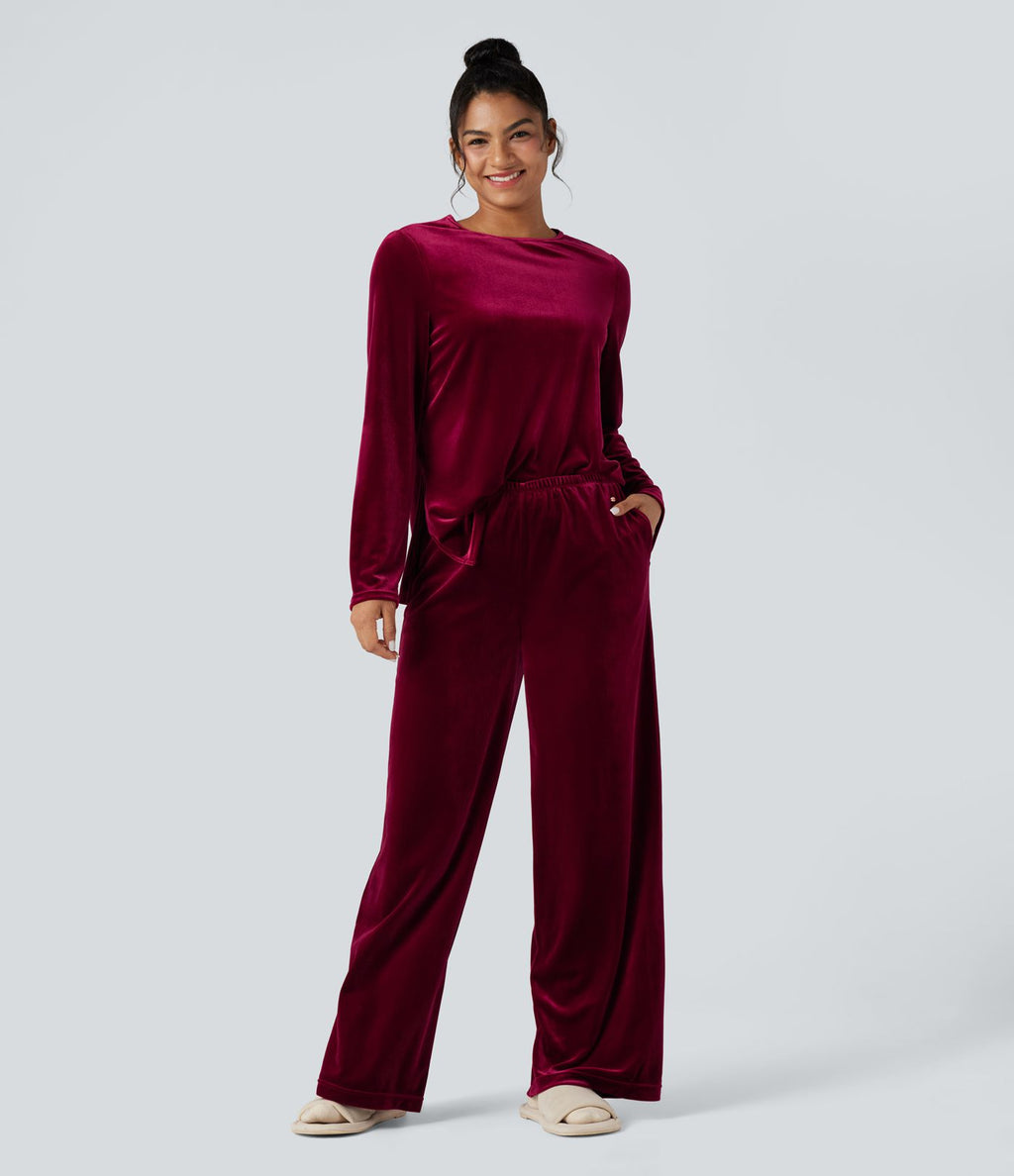 Pantalon détente baggy velours taille haute avec poches
