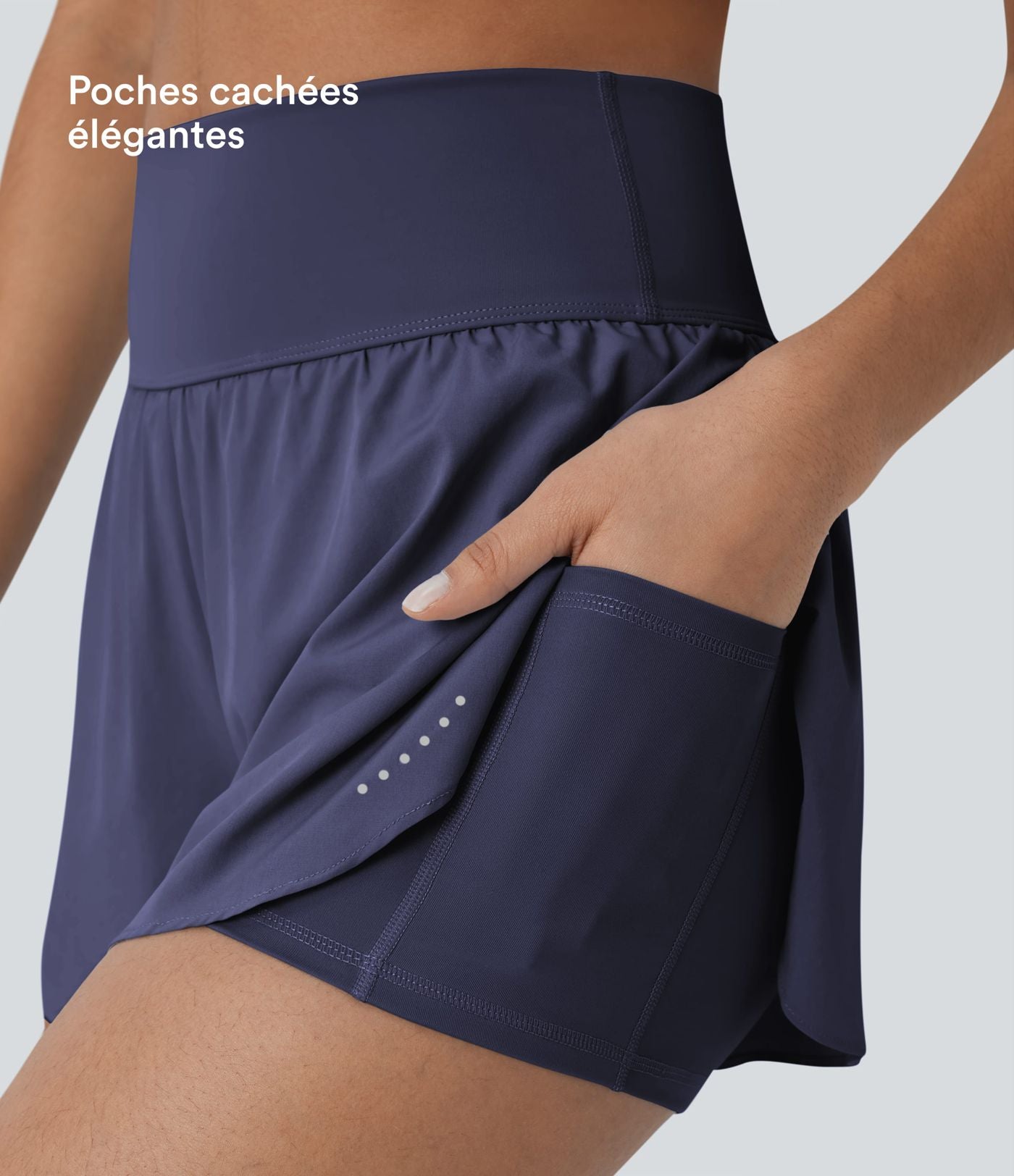 Softlyzero™ QuickDry Short de course à pied 2-en-1 taille haute à ourlet croisé avec pois réfléchissants et poches latérales