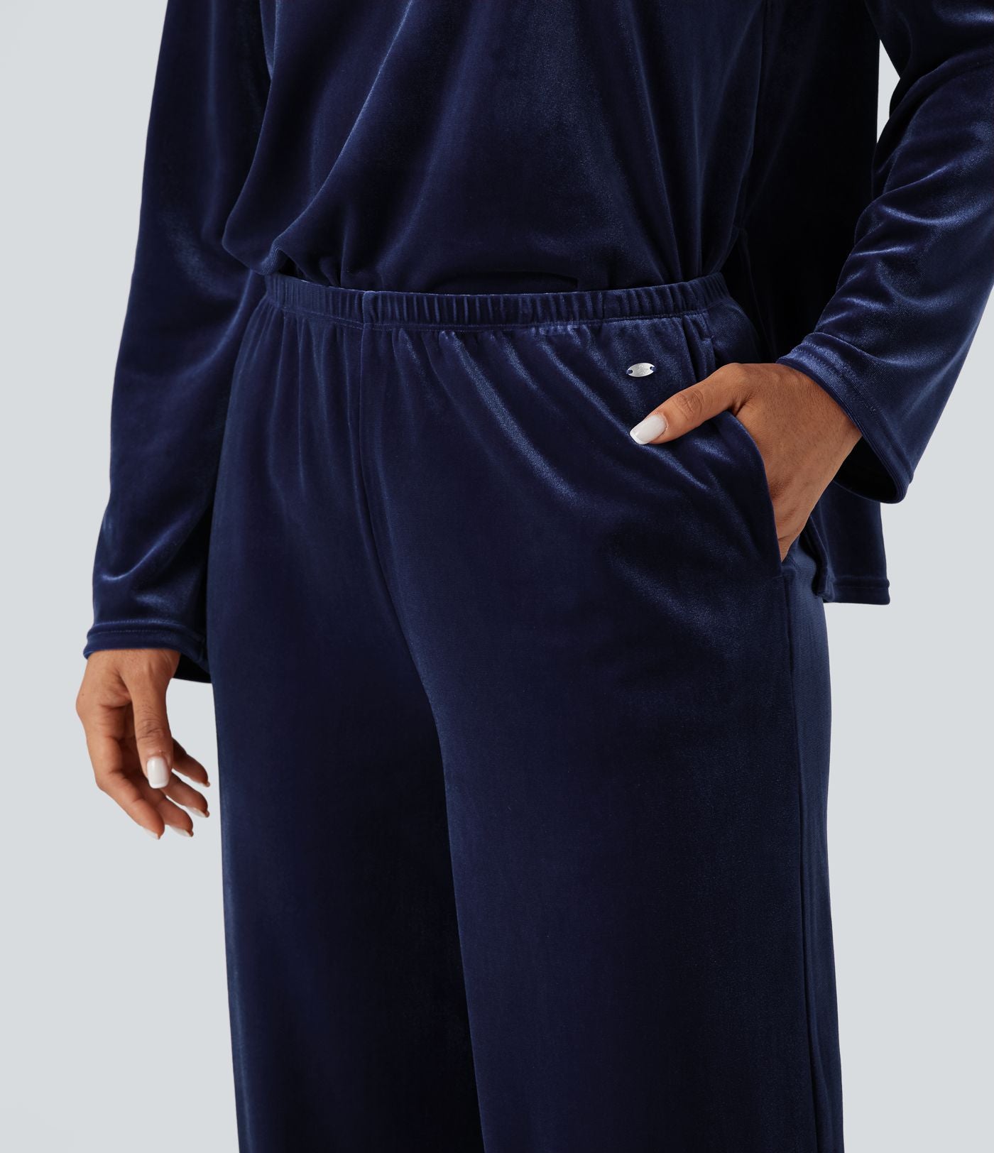 Pantalon détente baggy velours taille haute avec poches